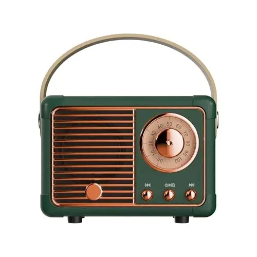 QUEQIMU Retro Bluetooth Speaker, Wireless Mini Portable Speakers Support USB/TF Card/AUX, Vintage Radio Bluetooth Speaker for Kitchen Desk Bedroom Office Outdoor, Retro Gifts for Women Men, Green 
