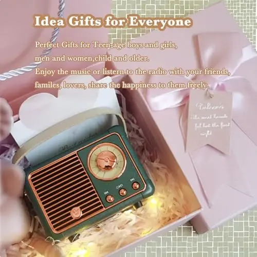 QUEQIMU Retro Bluetooth Speaker, Wireless Mini Portable Speakers Support USB/TF Card/AUX, Vintage Radio Bluetooth Speaker for Kitchen Desk Bedroom Office Outdoor, Retro Gifts for Women Men, Green - 6