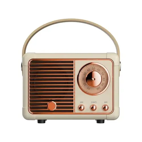 QUEQIMU Retro Bluetooth Speaker, Wireless Mini Portable Speakers Support USB/TF Card/AUX, Vintage Decor, Retro Radio Bluetooth Speaker for Kitchen Desk Bedroom Office Outdoor, Gifts for Teens, Cream - 1