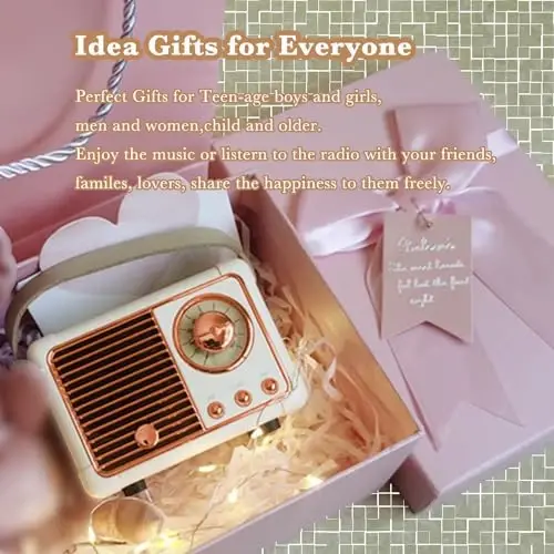 QUEQIMU Retro Bluetooth Speaker, Wireless Mini Portable Speakers Support USB/TF Card/AUX, Vintage Decor, Retro Radio Bluetooth Speaker for Kitchen Desk Bedroom Office Outdoor, Gifts for Teens, Cream - 6