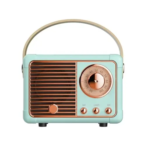 QUEQIMU Retro Bluetooth Speaker, Wireless Mini Portable Speakers Support USB/TF Card/AUX, Vintage Decor, Retro Radio Bluetooth Speaker for Kitchen Desk Bedroom Office Outdoor, Gifts for Teens, Blue - 1