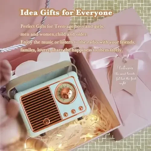 QUEQIMU Retro Bluetooth Speaker, Wireless Mini Portable Speakers Support USB/TF Card/AUX, Vintage Decor, Retro Radio Bluetooth Speaker for Kitchen Desk Bedroom Office Outdoor, Gifts for Teens, Blue - 6