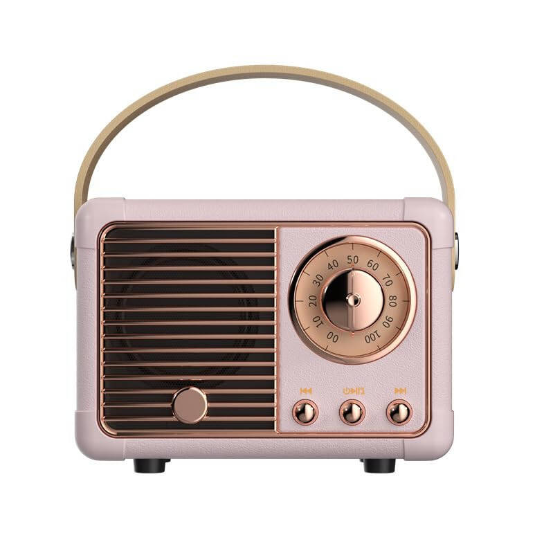 QUEQIMU Retro Bluetooth Speaker, Wireless Radio Vintage Speaker Indoor Outdoor Portable Small Bluetooth Speaker Support USB/TF Card/AUX Speaker (Pink) HM11 - 1