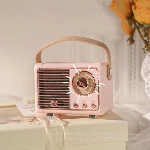 QUEQIMU Retro Bluetooth Speaker, Wireless Radio Vintage Speaker Indoor Outdoor Portable Small Bluetooth Speaker Support USB/TF Card/AUX Speaker (Pink) HM11 - 4