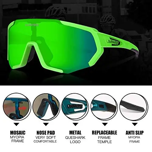Queshark Bisiklet Gözlüğü, Erkek ve Kadın Spor Gözlüğü, 1 Polarize 2 HD Lens, Polarize Bisiklet Koşu Gözlüğü - 4
