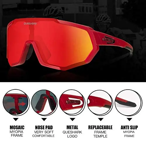 Queshark Bisiklet Gözlüğü, Erkekler Kadınlar için Spor Güneş Gözlüğü, 1 Polarize 2 HD Lens, Bisiklet Koşu için Polarize Güneş Gözlüğü - 3