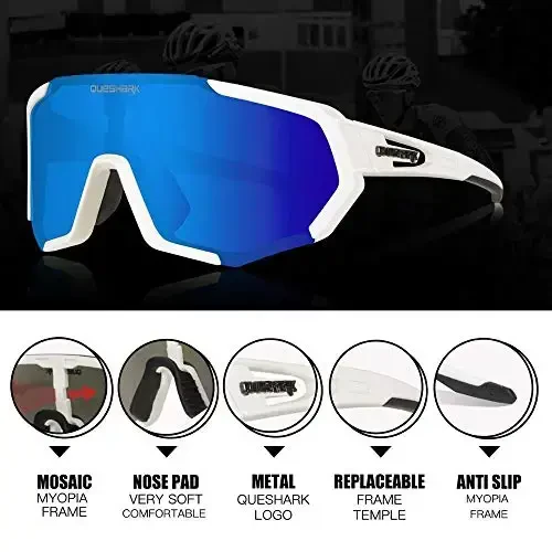 Queshark Cycling Glasses, Sports Sunglasses for Men Women, 1 Polarized 2 HD Lens, Polarized Sunglasses for Cycling Running - 3