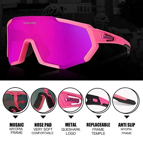Queshark Bisiklet Gözlüğü, Erkekler ve Kadınlar için Spor Güneş Gözlüğü, 1 Polarize 2 HD Lens, Bisiklet ve Koşu için Polarize Güneş Gözlüğü - 3