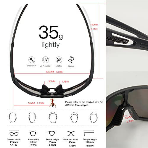 Queshark Bisiklet Gözlüğü Spor Güneş Gözlüğü Erkekler Kadınlar İçin 1 Polarize 2 HD Lens MTB Koşu Sürüş Balıkçılık Beyzbol - 4