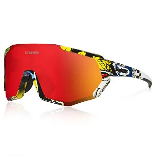Queshark Bisiklet Gözlükleri, Erkekler Kadınlar için Spor Güneş Gözlükleri, 1 Polarize 2 HD Lens, Bisiklet Koşu için Polarize Güneş Gözlükleri 