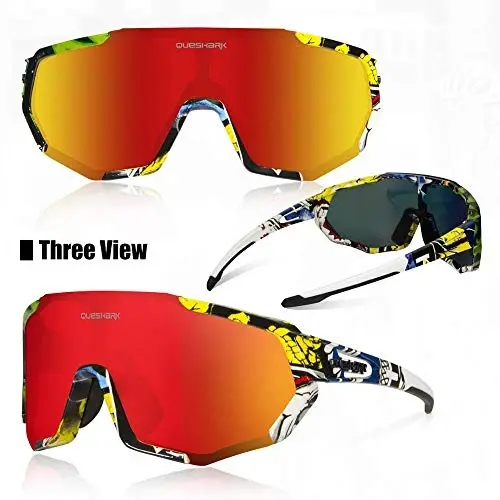 Queshark Bisiklet Gözlükleri, Erkekler Kadınlar için Spor Güneş Gözlükleri, 1 Polarize 2 HD Lens, Bisiklet Koşu için Polarize Güneş Gözlükleri - 2