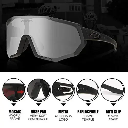 Queshark Cycling Glasses, Sports Sunglasses for Men Women, 1 Polarized 2 HD Lens, Polarized Sunglasses for Cycling Running - 3