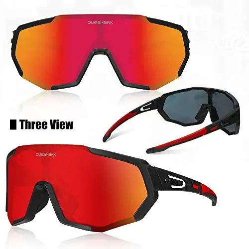 Queshark Cycling Glasses, Sports Sunglasses for Men Women, 1 Polarized 2 HD Lens, Polarized Sunglasses for Cycling Running - 2