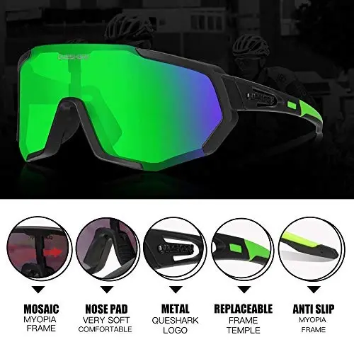 Queshark Cycling Glasses, Sports Sunglasses for Men Women, 1 Polarized 2 HD Lens, Polarized Sunglasses for Cycling Running - 3