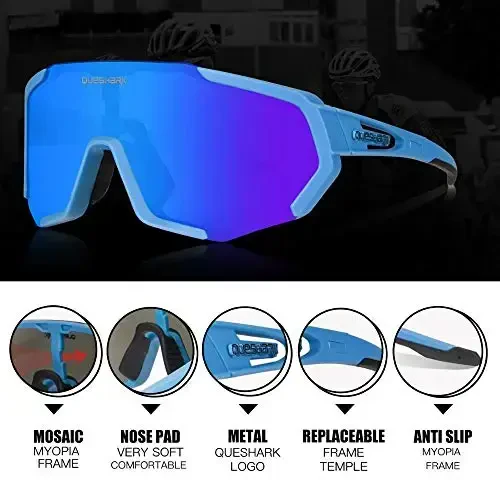 Queshark Cycling Glasses, Sports Sunglasses for Men Women, 1 Polarized 2 HD Lens, Polarized Sunglasses for Cycling Running - 3