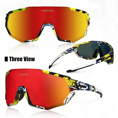 Queshark Cycling Glasses, Sports Sunglasses for Men Women, 1 Polarized 2 HD Lens, Polarized Sunglasses for Cycling Running - 2