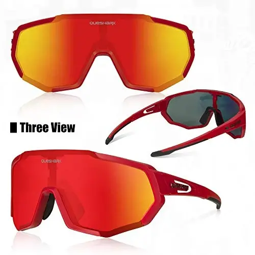 Queshark Cycling Glasses, Sports Sunglasses for Men Women, 1 Polarized 2 HD Lens, Polarized Sunglasses for Cycling Running - 2