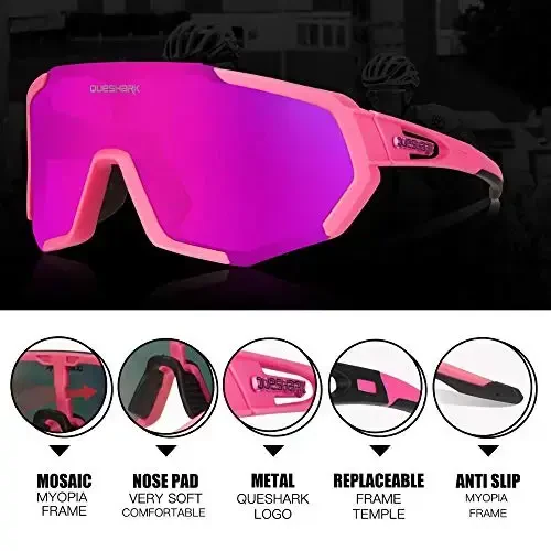 Queshark Cycling Glasses, Sports Sunglasses for Men Women, 1 Polarized 2 HD Lens, Polarized Sunglasses for Cycling Running - 3