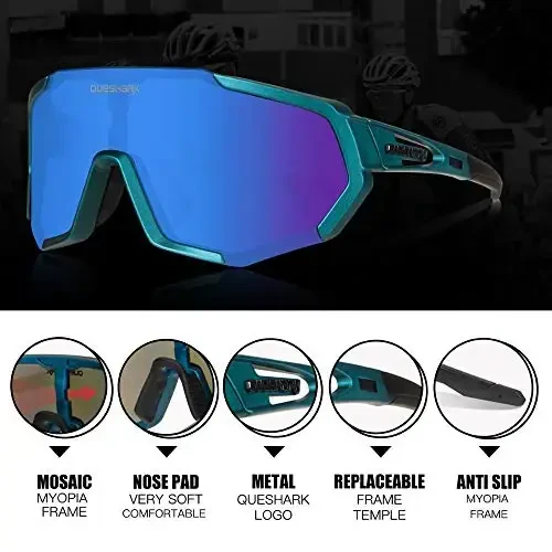 Queshark Cycling Glasses, Sports Sunglasses for Men Women, 1 Polarized 2 HD Lens, Polarized Sunglasses for Cycling Running - 3