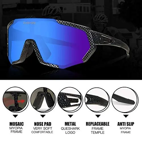 Queshark Cycling Glasses, Sports Sunglasses for Men Women, 1 Polarized 2 HD Lens, Polarized Sunglasses for Cycling Running - 3
