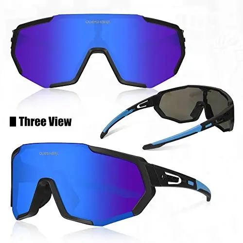 Queshark Cycling Glasses, Sports Sunglasses for Men Women, 1 Polarized 2 HD Lens, Polarized Sunglasses for Cycling Running - QUESHARK (1)