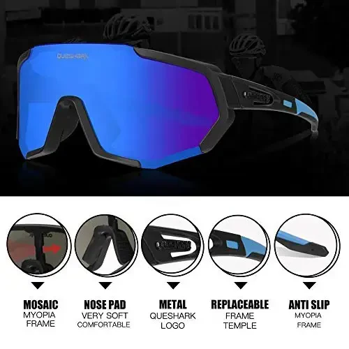 Queshark Cycling Glasses, Sports Sunglasses for Men Women, 1 Polarized 2 HD Lens, Polarized Sunglasses for Cycling Running - 3