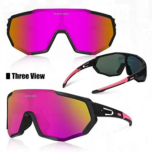 Queshark Cycling Glasses, Sports Sunglasses for Men Women, 1 Polarized 2 HD Lens, Polarized Sunglasses for Cycling Running - QUESHARK (1)