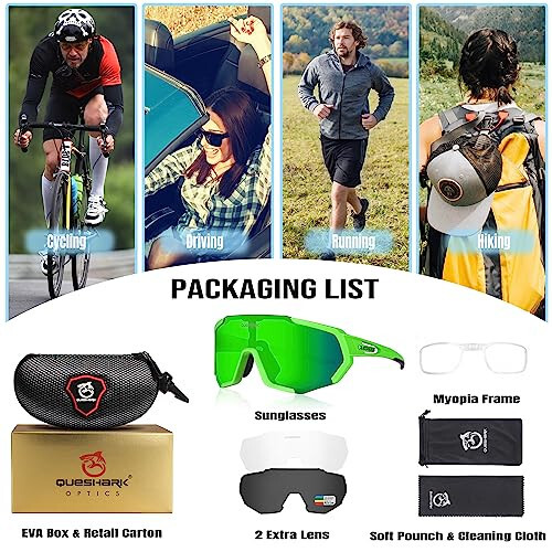 Queshark Cycling Glasses Sports Sunglasses for Men Women with 1 Polarized 2 HD Lens For MTB Running Driving Fishing Baseball - 5