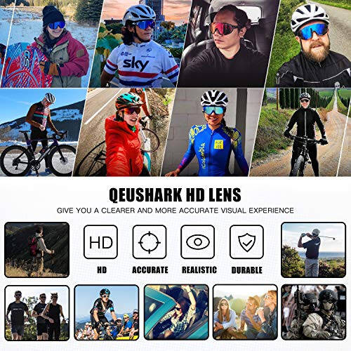 Queshark Cycling Glasses Sports Sunglasses for Men Women with 1 Polarized 2 HD Lens For MTB Running Driving Fishing Baseball - 6