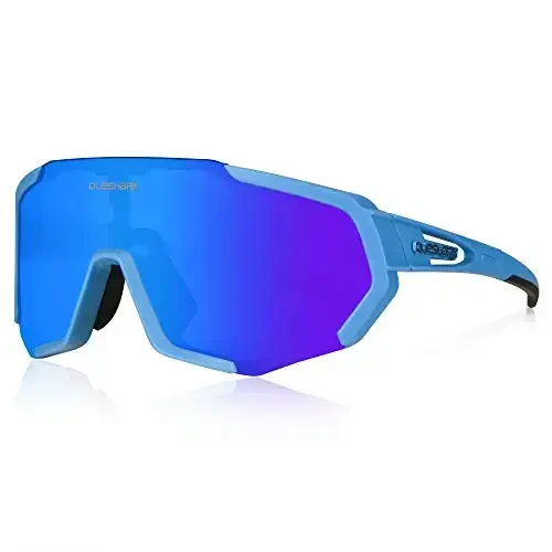 Queshark velosiped ko'zoynaklari, erkaklar va ayollar uchun sport quyoshdan saqlaydigan ko'zoynaklar, 1 ta polarizatsiyalangan 2 ta HD linzalari, velosipedda yugurish uchun polarizatsiyalangan quyoshdan saqlaydigan ko'zoynaklar - 1