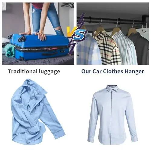 Qufiona Car Clothes Hanger Bar 30-64 Inches - Heavy Duty Wrinkle Free Clothes Rod for Car Travel - Adjustable Telescopic Clothes Rack for Car, Suv, Truck, Vehicles, Automotive - 4
