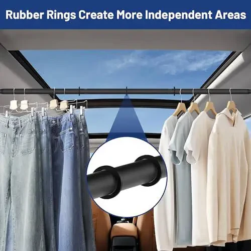 Qufiona Car Clothes Hanger Bar 30-64 Inches - Heavy Duty Wrinkle Free Clothes Rod for Car Travel - Adjustable Telescopic Clothes Rack for Car, Suv, Truck, Vehicles, Automotive - 6