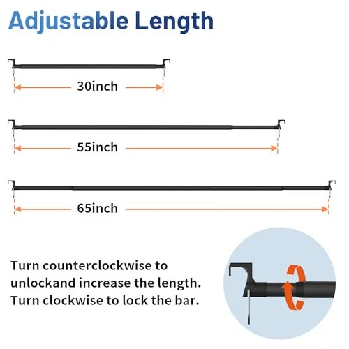 Qufiona Car Clothes Hanger Bar - Heavy Duty Car Clothes Rack Expanded to 65 Inches - Adjustable Telescopic Clothes Rod for Car, Travel, Suv, Truck, Automotive - 5