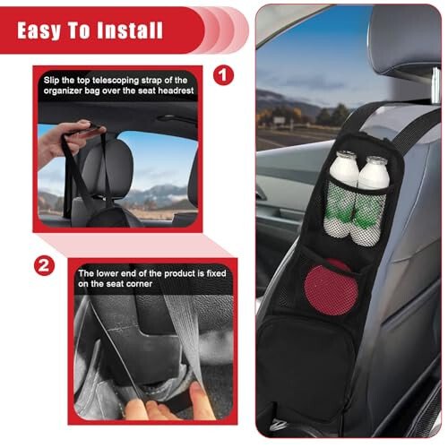QUICTO 2PCS Car Seat Storage Hanging Bag, Multi-Pocket Seat Side Organizer, Multifunctional Mesh Net Pocket, Can Hold Mobile Phone, Wallet, Glasses, Suitable for Cars, SUVs, Trucks - QUICTO (1)