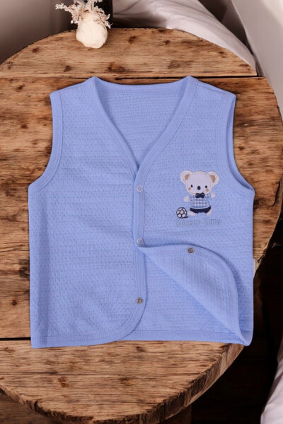 Quilted baby boy vest with mouse embroidery. - 1