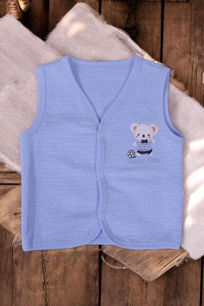 Quilted baby boy vest with mouse embroidery. - 2