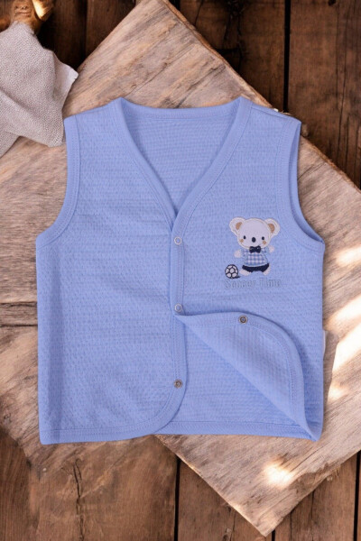 Quilted baby boy vest with mouse embroidery. - 3