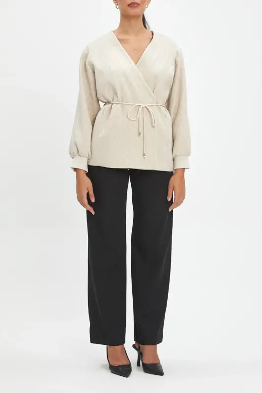 Quilted Belted Kimono Beige Jacket 40220 - 1
