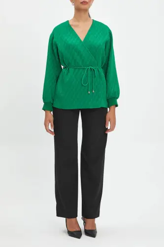 Quilted Drawstring-waisted Kimono-style Green Jacket 40220 - 1