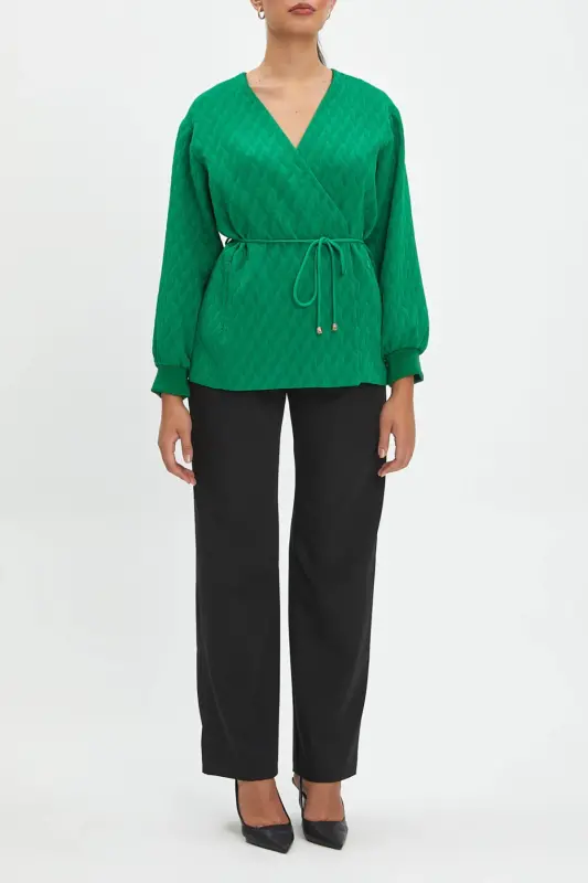 Quilted Drawstring-waisted Kimono-style Green Jacket 40220 - 1