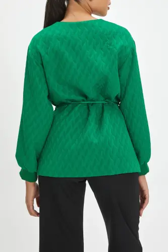 Quilted Drawstring-waisted Kimono-style Green Jacket 40220 - SERPİL (1)