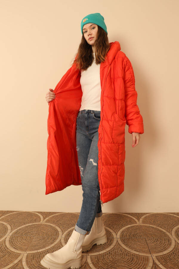 Quilted Fabric Long Sleeve Oversized/Relaxed Women's Coat - Orange - 10