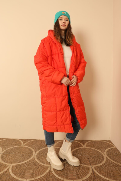 Quilted Fabric Long Sleeve Oversized/Relaxed Women's Coat - Orange - 11