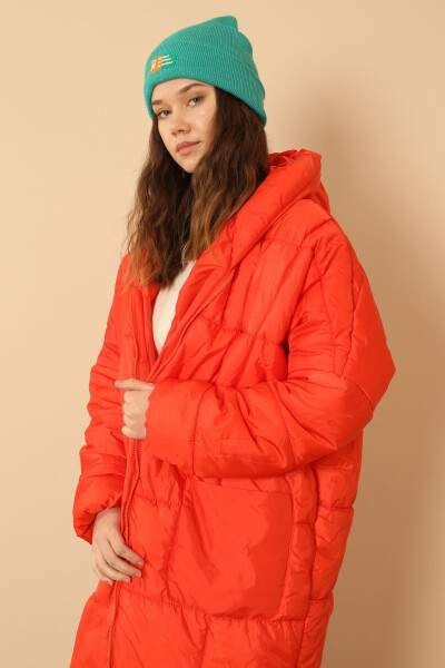 Quilted Fabric Long Sleeve Oversized/Relaxed Women's Coat - Orange - 13