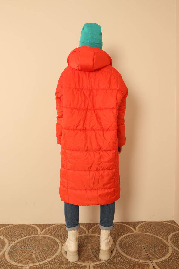 Quilted Fabric Long Sleeve Oversized/Relaxed Women's Coat - Orange - 21