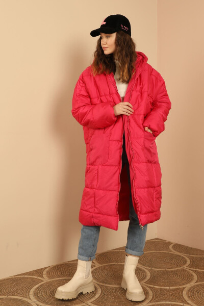 Quilted Fabric Long Sleeve Oversize/Loose Fit Women's Jacket - Fuchsia - 1