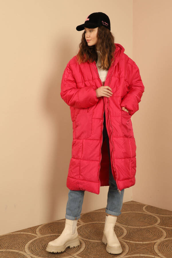 Quilted Fabric Long Sleeve Oversize/Loose Fit Women's Jacket - Fuchsia - 1