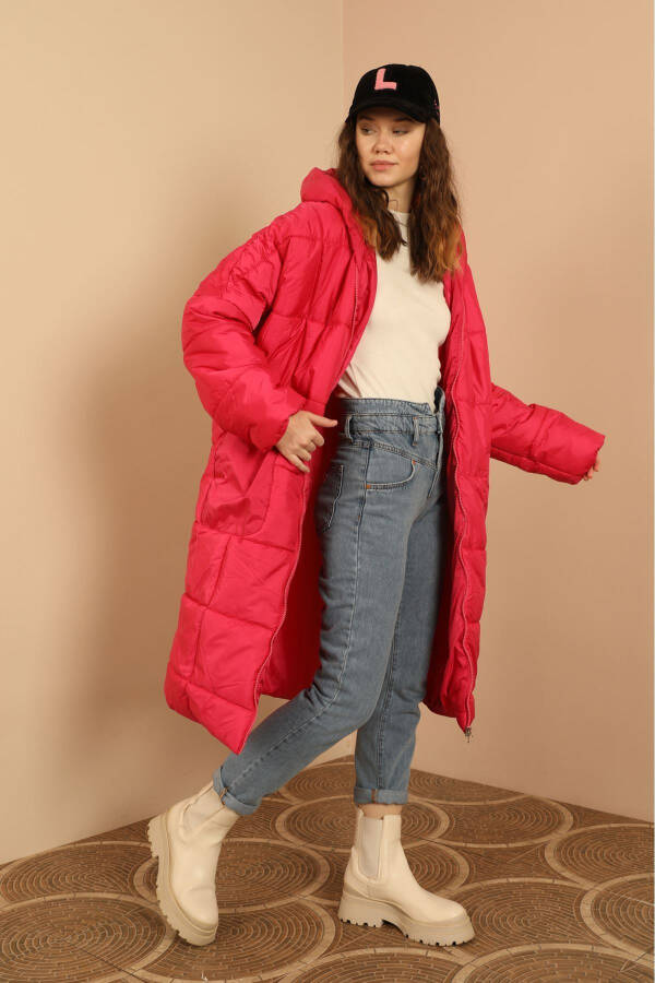 Quilted Fabric Long Sleeve Oversize/Loose Fit Women's Jacket - Fuchsia - 2