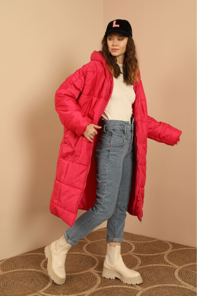 Quilted Fabric Long Sleeve Oversize/Loose Fit Women's Jacket - Fuchsia - 5