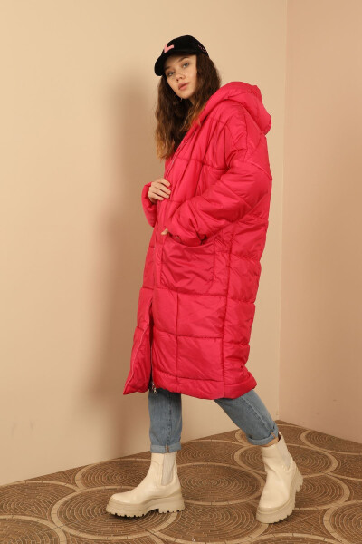 Quilted Fabric Long Sleeve Oversize/Loose Fit Women's Jacket - Fuchsia - 7